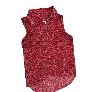 Cabi Sleeveless Button Down Blouse Pink Red Abstract Animal Print High Low Small